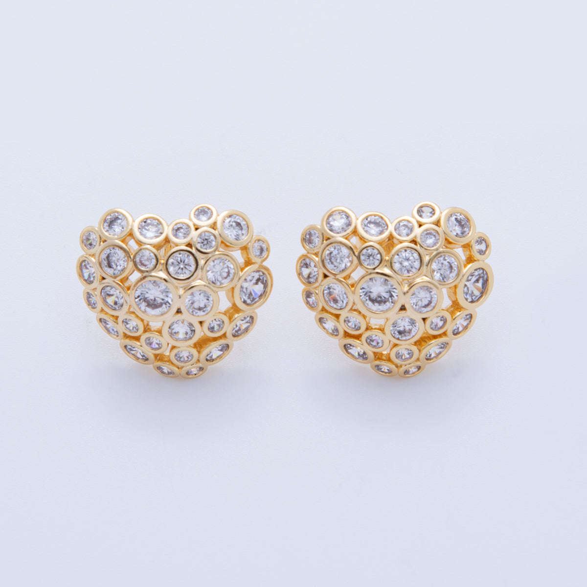 18K Gold Filled Clear CZ Dotted Dome Heart Stud Earrings | AI358