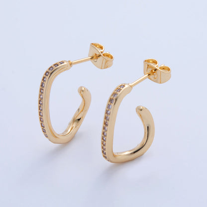 18K Gold Filled 20mm Micro Paved CZ Twist Abstract C-Shaped Hoop Earrings | AI380