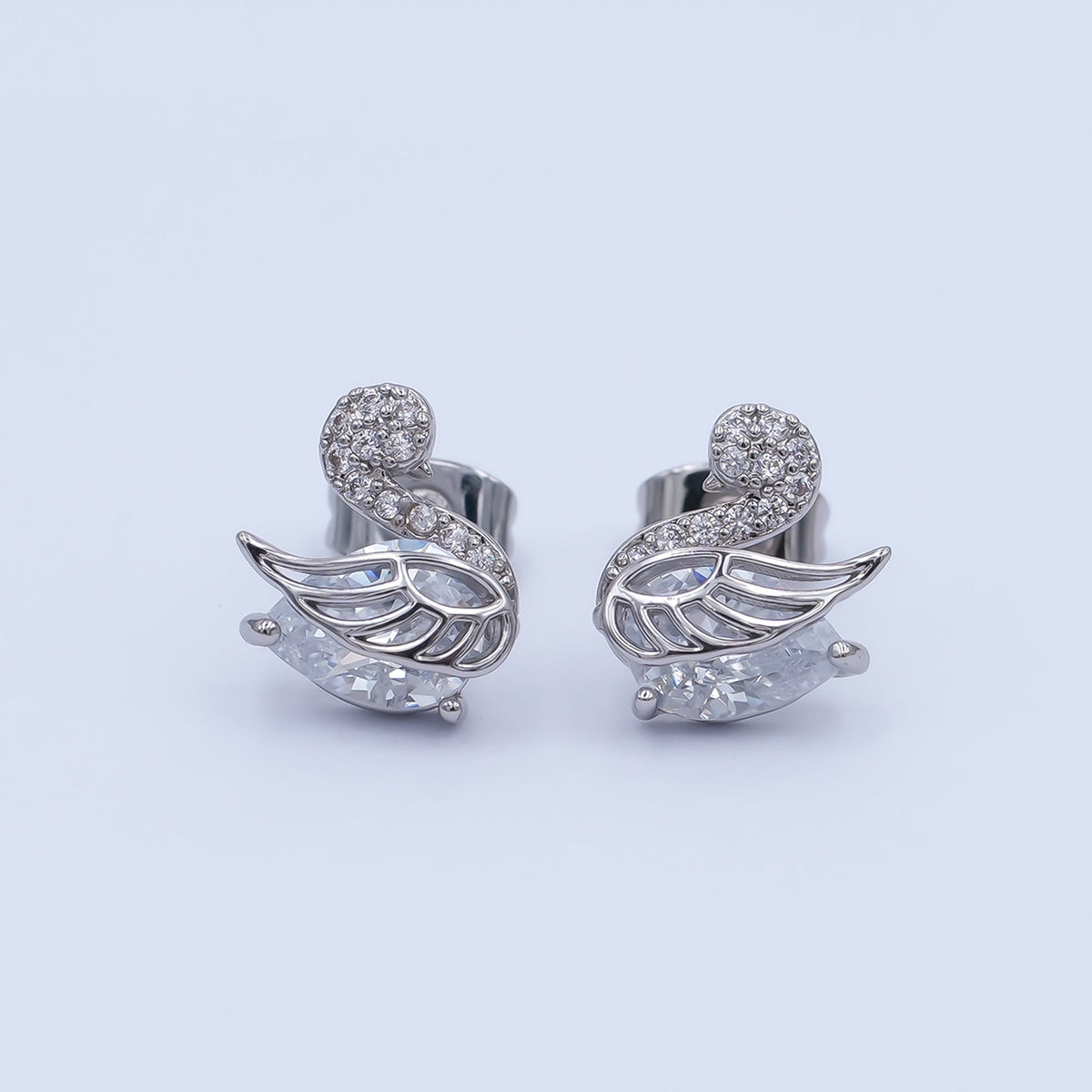 24K Gold Filled CZ Micro Paved Duck Dove Bird Stud Earrings in Gold &amp; Silver | AI472 AI542