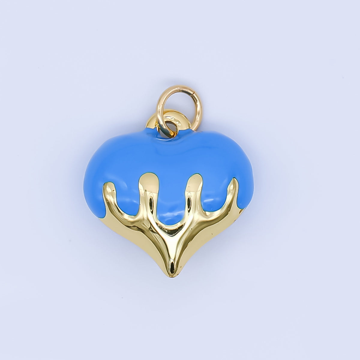 24K Gold Filled 16mm Blue, White, Pink, Red, Black Molten Drip Heart Multidimensional 3D Charm | AJ426 - AJ428