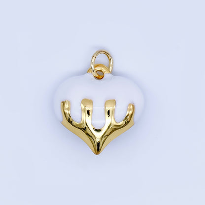 24K Gold Filled 16mm Blue, White, Pink, Red, Black Molten Drip Heart Multidimensional 3D Charm | AJ426 - AJ428