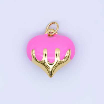 24K Gold Filled 16mm Blue, White, Pink, Red, Black Molten Drip Heart Multidimensional 3D Charm | AJ426 - AJ428