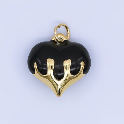 24K Gold Filled 16mm Blue, White, Pink, Red, Black Molten Drip Heart Multidimensional 3D Charm | AJ426 - AJ428