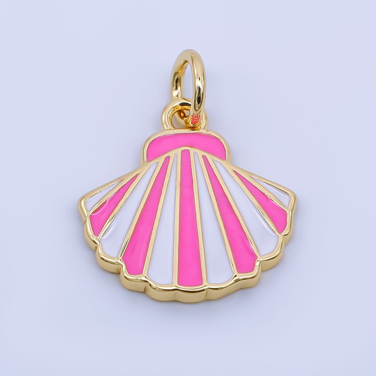 24K Gold Filled 14mm Blue, Purple, Pink, Light Blue Striped Enamel Sea Shell Charm | AJ429 - AJ430