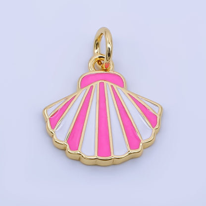 24K Gold Filled 14mm Blue, Purple, Pink, Light Blue Striped Enamel Sea Shell Charm | AJ429 - AJ430