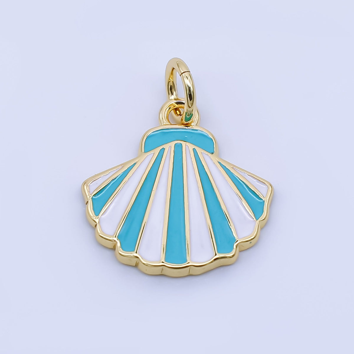 24K Gold Filled 14mm Blue, Purple, Pink, Light Blue Striped Enamel Sea Shell Charm | AJ429 - AJ430