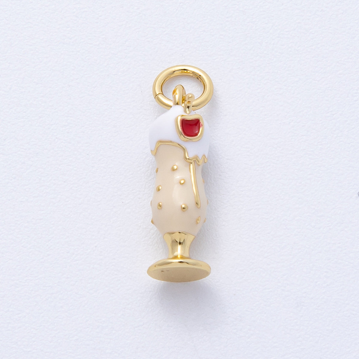 14K Gold Filled 15.5mm White, Yellow Enamel Milkshake Drink 3D Multidimensional Charm | AK118