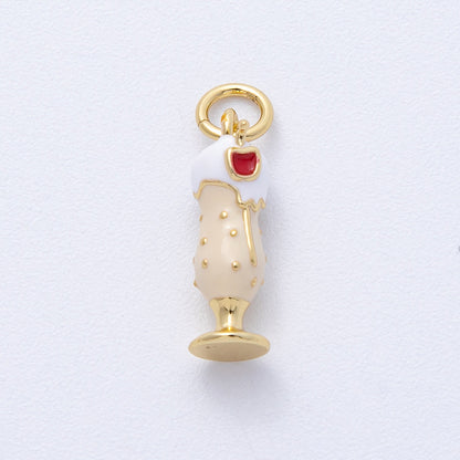 14K Gold Filled 15.5mm White, Yellow Enamel Milkshake Drink 3D Multidimensional Charm | AK118
