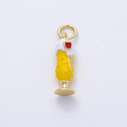 14K Gold Filled 15.5mm White, Yellow Enamel Milkshake Drink 3D Multidimensional Charm | AK118