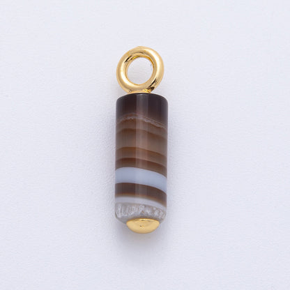 18K Gold Filled 30mm Agate Gemstone Cylinder Tube Drop Charm | AK147