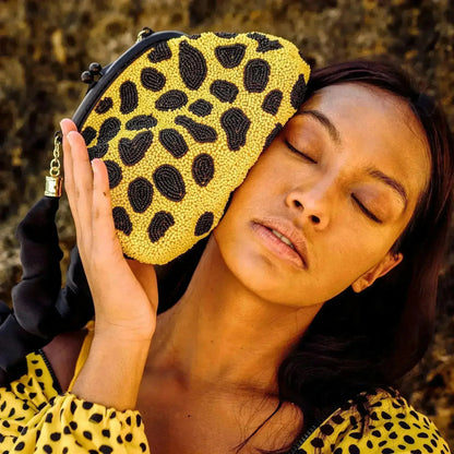 ARNOLDI VENOM Hand-beaded Clutch Bag In Black &amp; Yellow