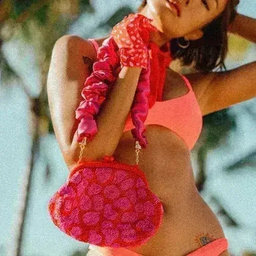 ARNOLDI JEAN Hand-beaded Clutch, in Red &amp; Pink