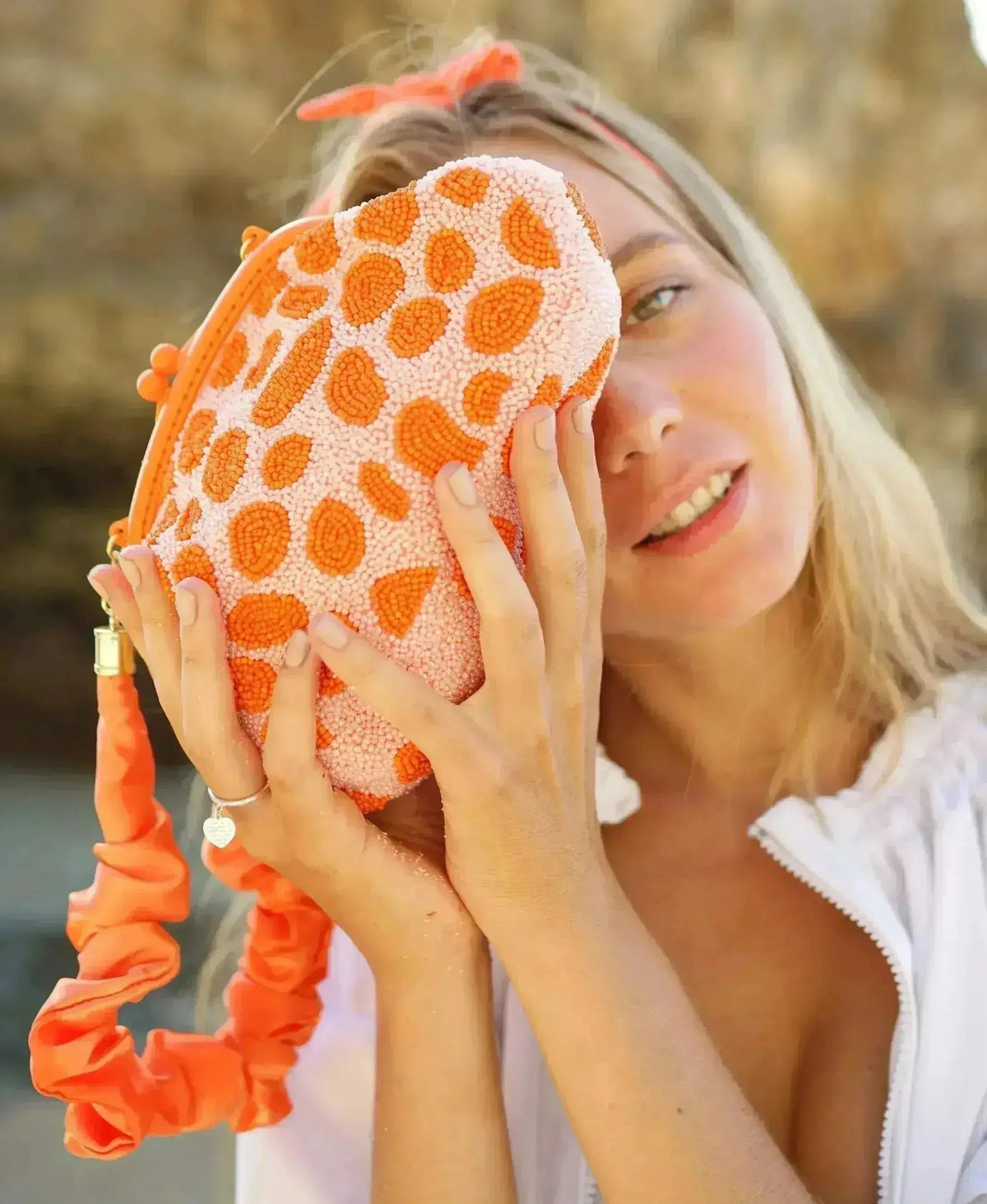 ARNOLDI PEACHPUFF Hand-beaded Clutch Bag In Orange &amp; Peach