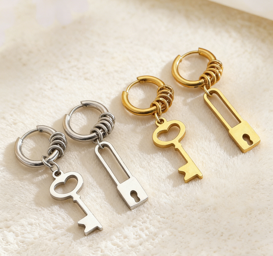 Key &amp; Lock Pendant Earrings Set