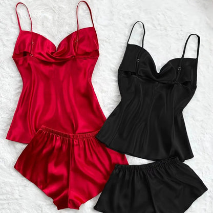 2 Sets Sexy Solid Satin Women&