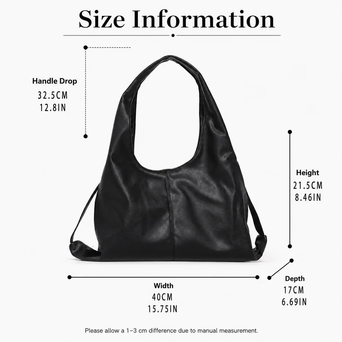 Unbranded Women PU Leather Hobo Shoulder Bag - Large Capacity Daily Commute Tote