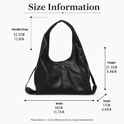 Unbranded Women PU Leather Hobo Shoulder Bag - Large Capacity Daily Commute Tote