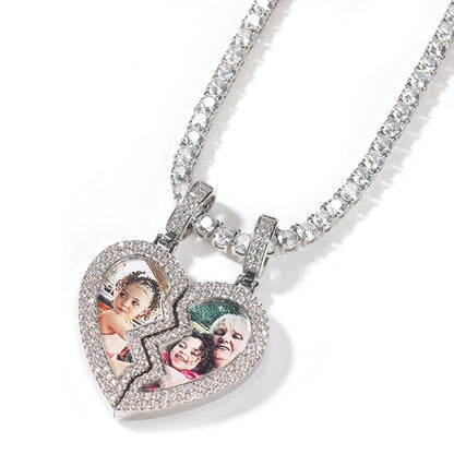 magnetic necklace for couples custom heart photo pendant