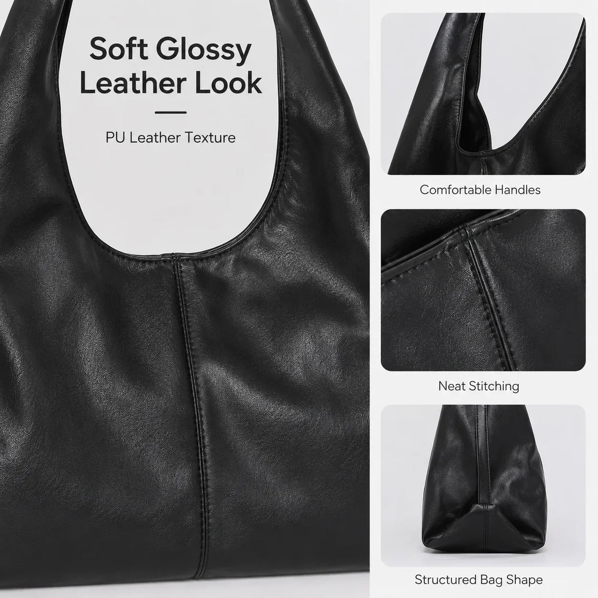Unbranded Women PU Leather Hobo Shoulder Bag - Large Capacity Daily Commute Tote