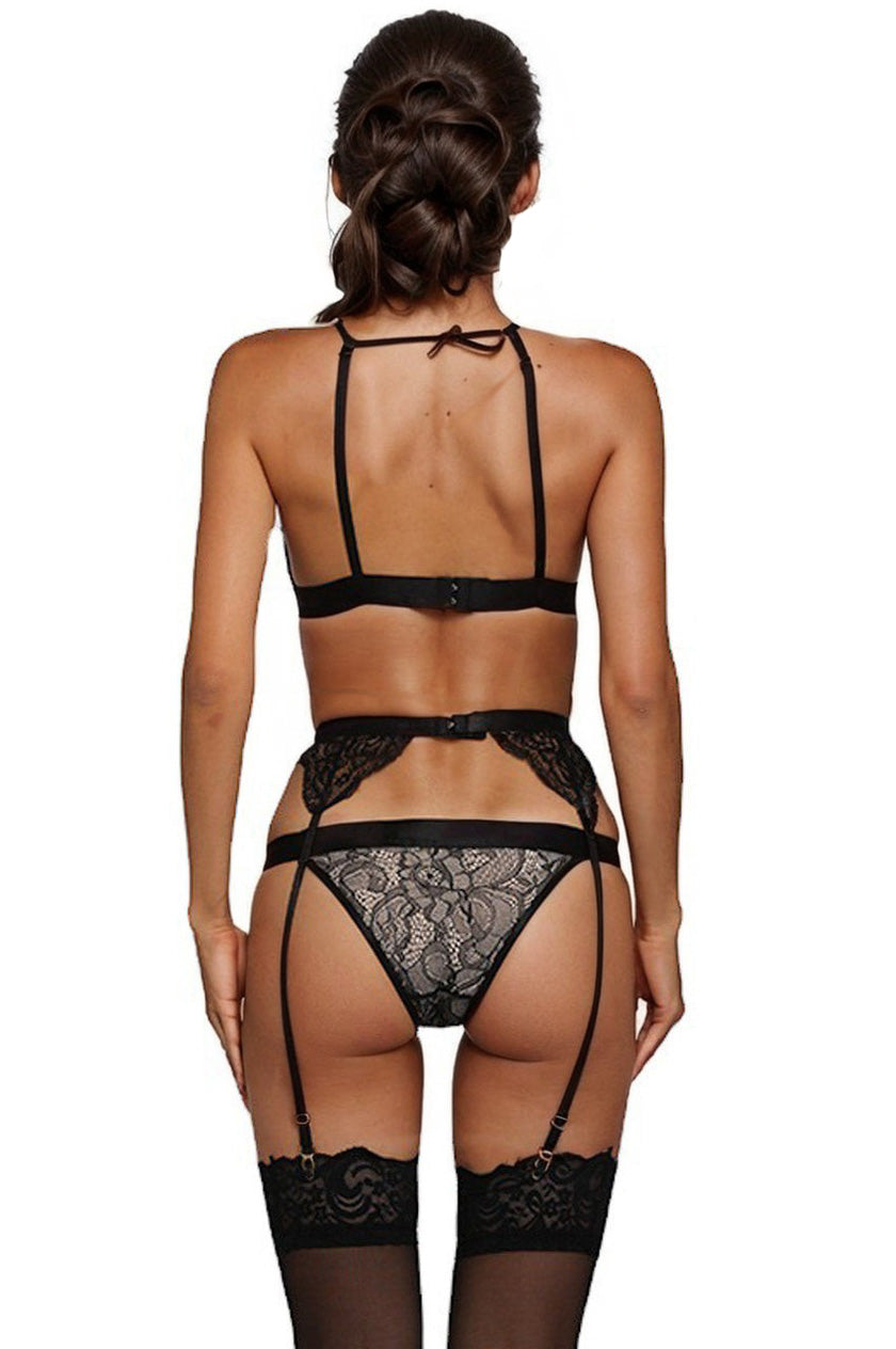 Chain Harness Bra and Garter Lingerie Set