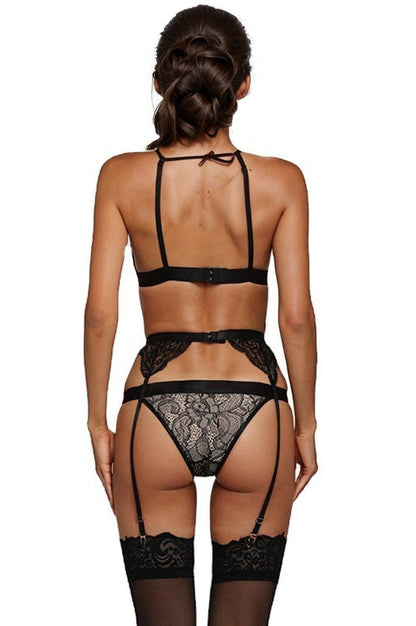 Chain Harness Bra and Garter Lingerie Set