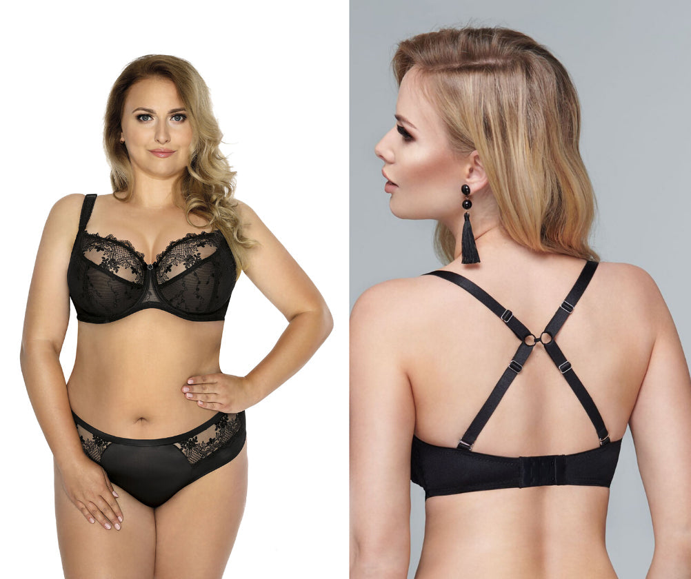 Sheer Lace Full Figure Bra Aurora Black