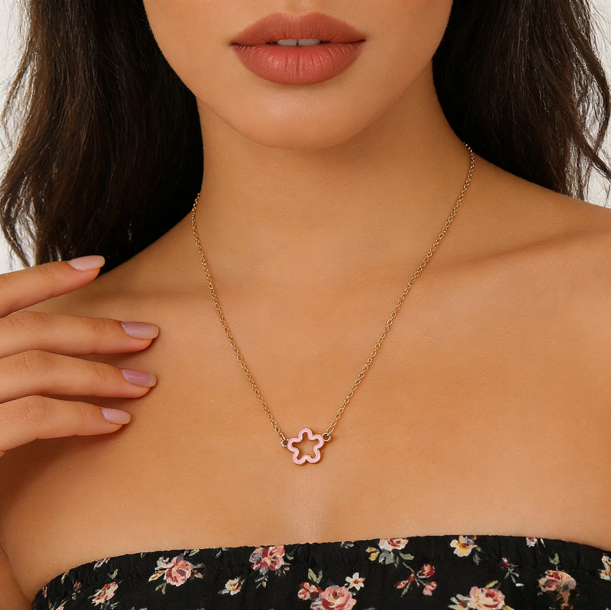 Alloy Enamel Heart, Flower &amp; Leaf Pendant Necklace