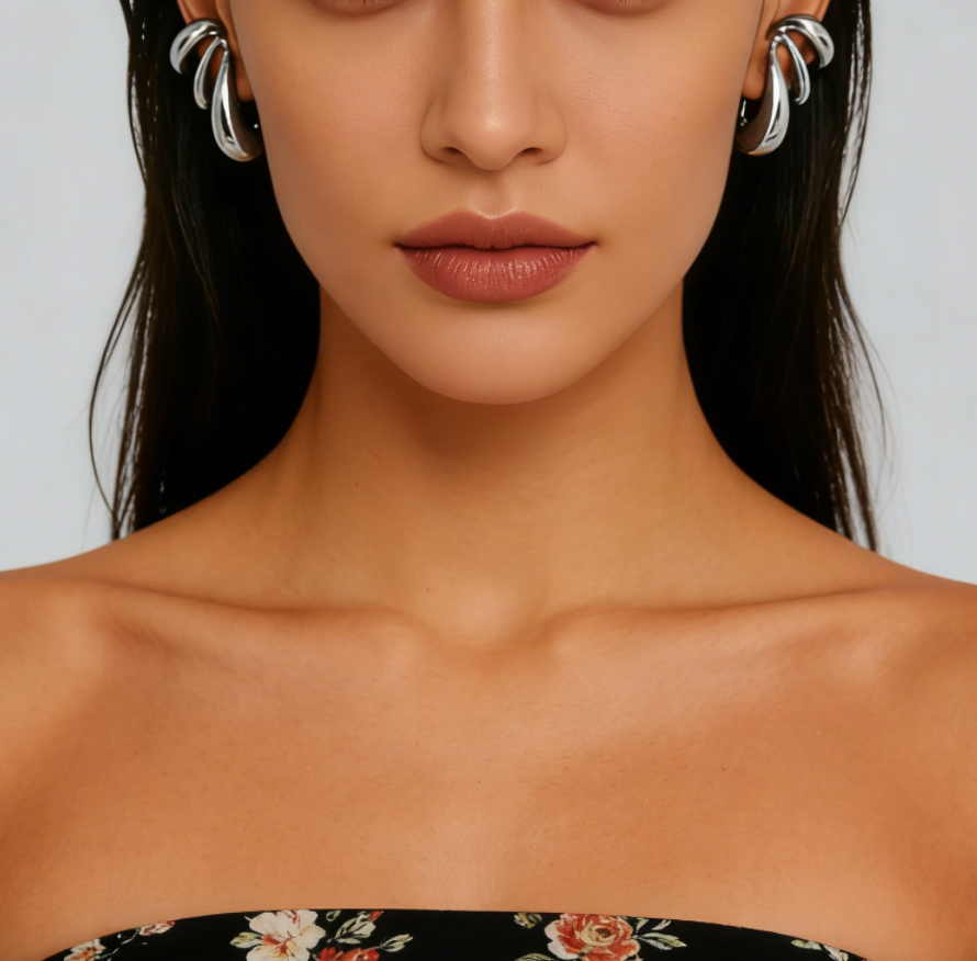 C-Shaped Hoop Ear Cuffs with Spiral &amp; Teardrop Design