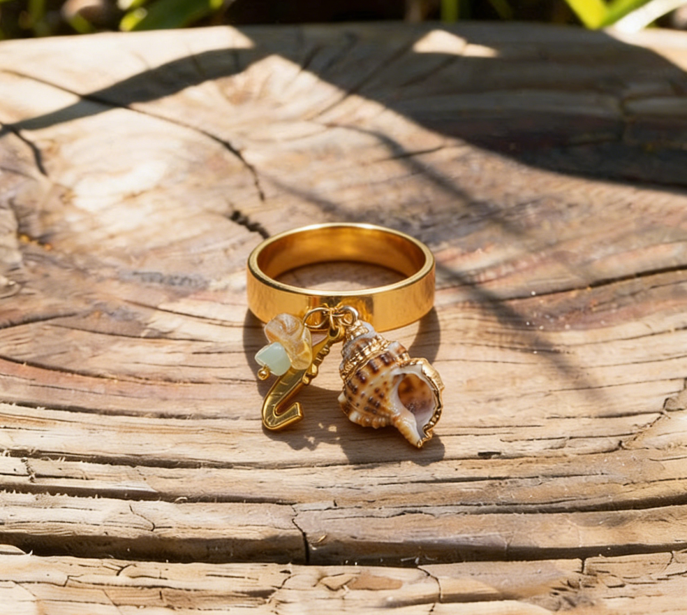 Bohemian Starfish &amp; Shell Pendant Ring