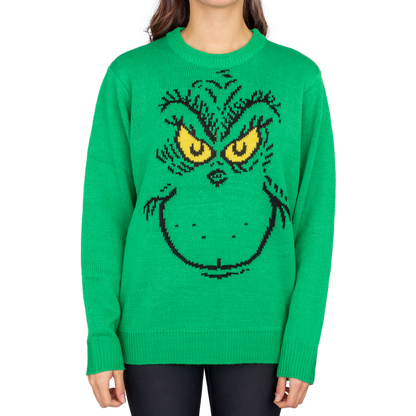 Big Face Adult Unisex Holiday Season Grinch Ugly Christmas Sweater