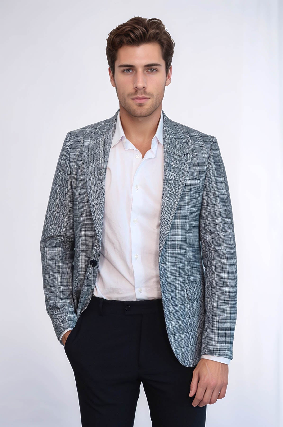 Checked Slim-Fit Grey Men&