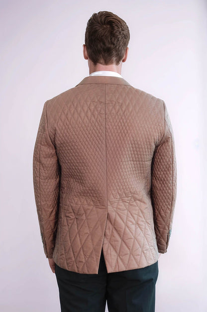 3 Pockets 2 Button Quilted Coat Jacket Tan Short Coat-Wessi