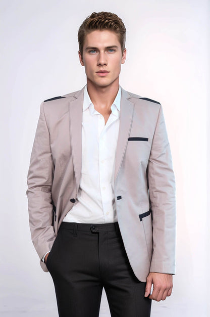 3 pocket Single Button Cotton Shoulder Stitched Light pink Jacket-Wessi