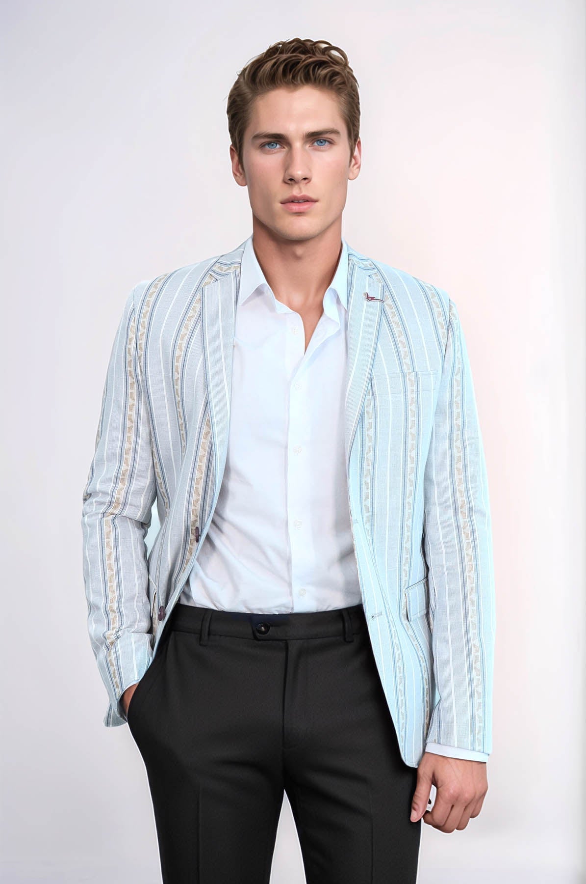 Slim Fit Striped Blue Men Blazer - Wessi