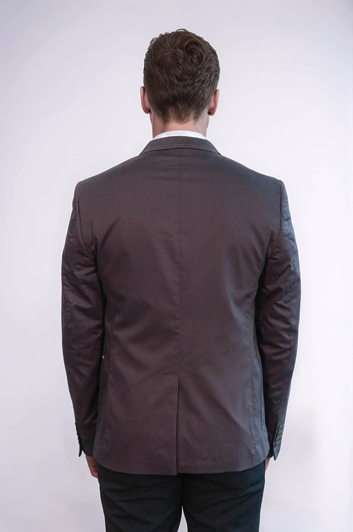 Double Button Mono Lapel Bag Pocket Cotton Brown Jacket-Wessi