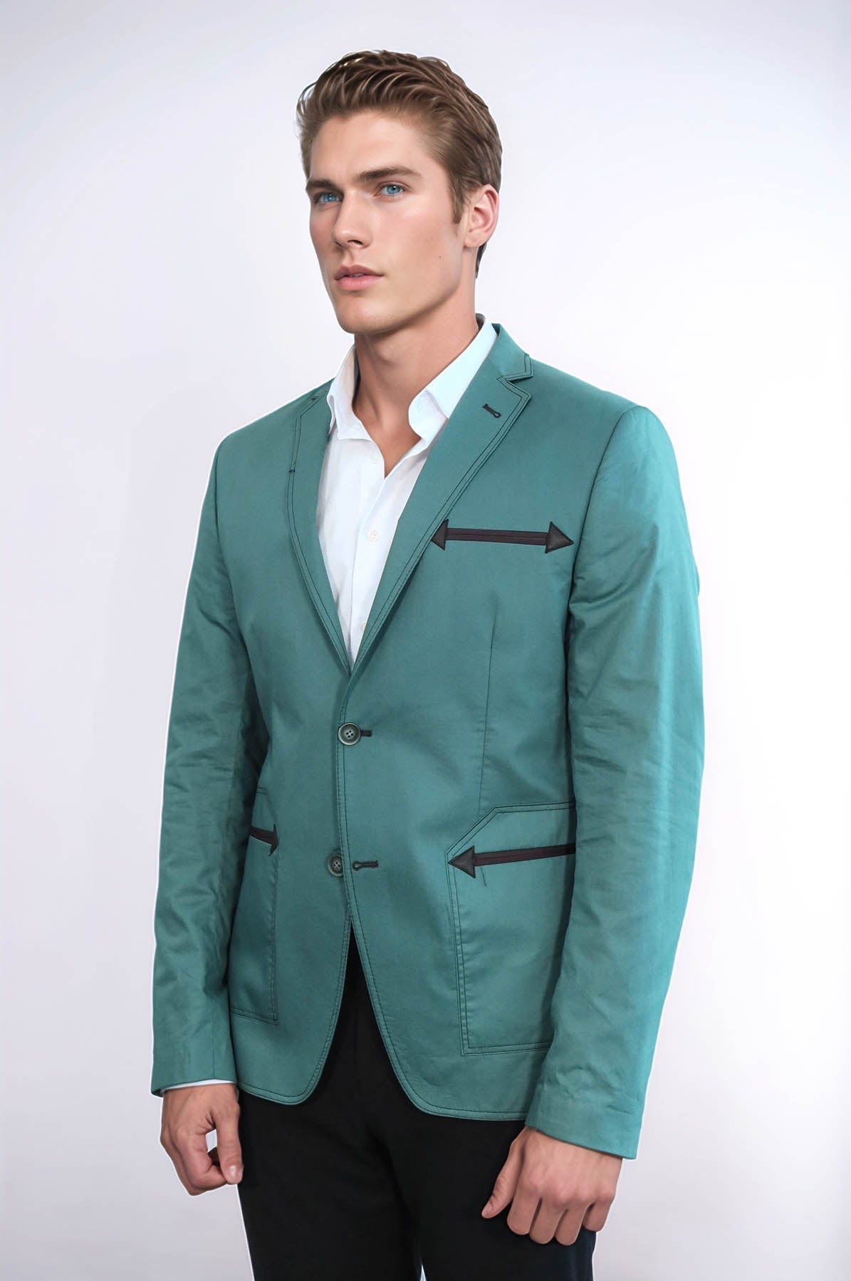 Double Button Mono Lapel Bag Pocket Cotton Green Jacket-Wessi