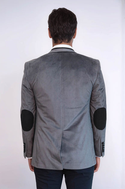 2 Buttons Pocket Piping Velvet Grey Jacket