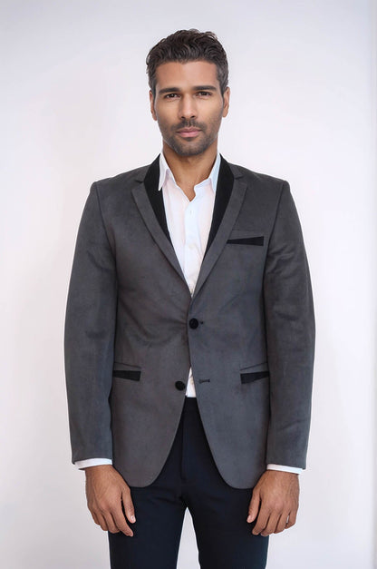 2 Buttons Pocket Piping Velvet Grey Jacket