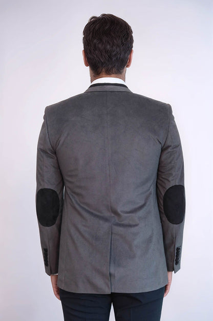 2 Buttons Pocket Piping Velvet Grey Jacket