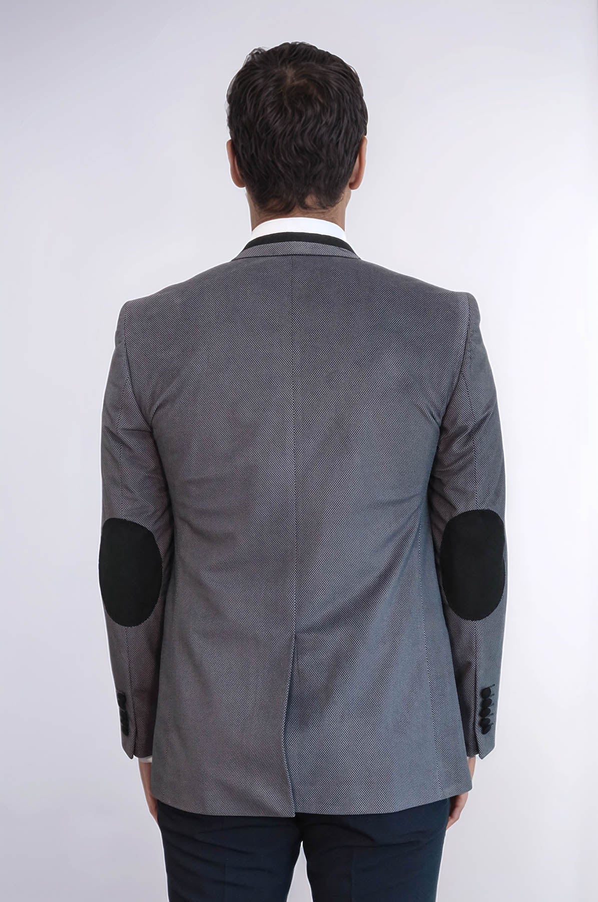 2 Buttons Pocket Piping Velvet Grey Jacket