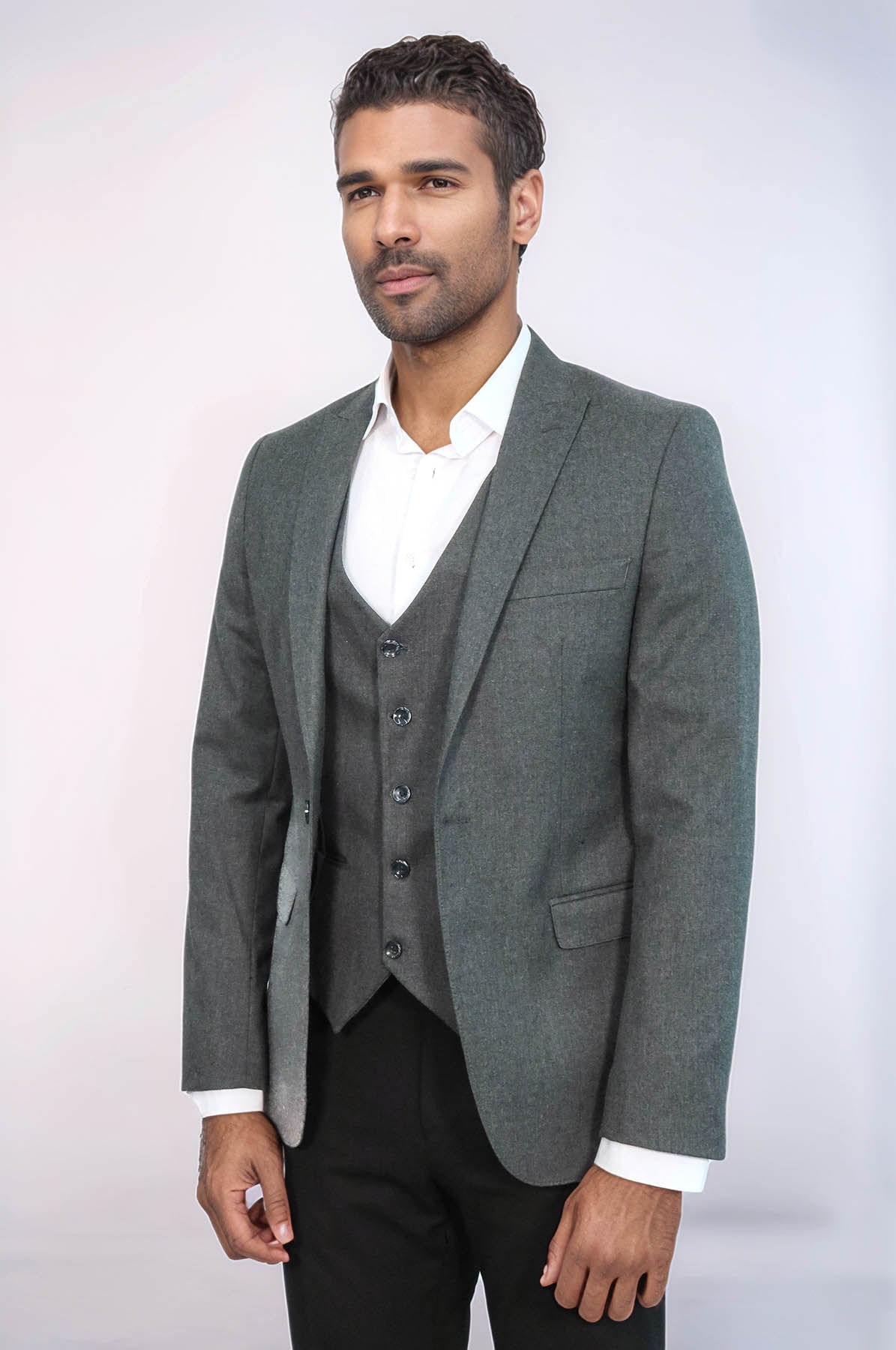 Grey Plain Blazer and Vest Set | Wessi