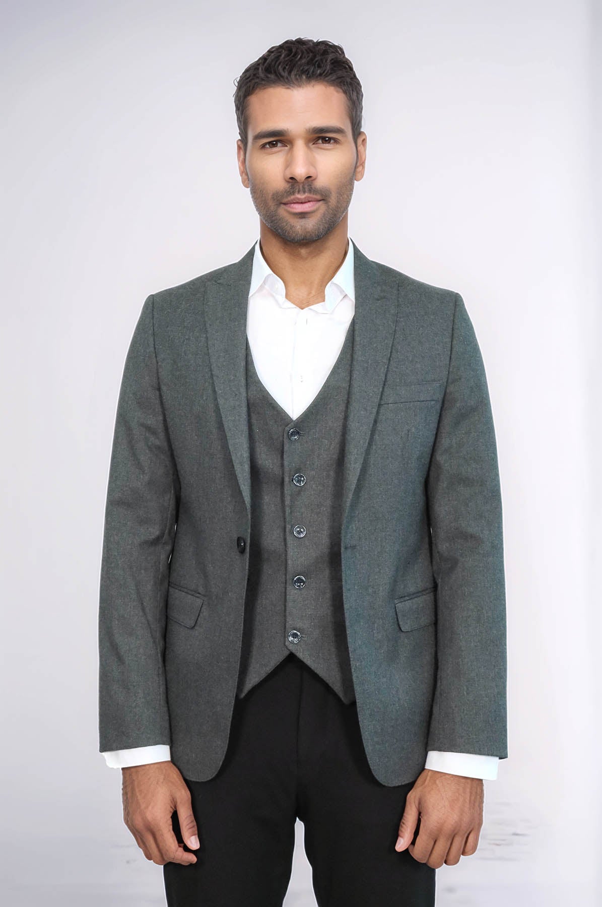 Grey Plain Blazer and Vest Set | Wessi