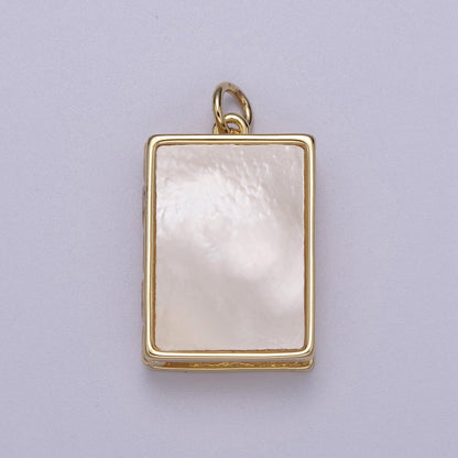 24K Gold Filled 25mm Mother of Pearl Rectangle Locket Charm | C00112