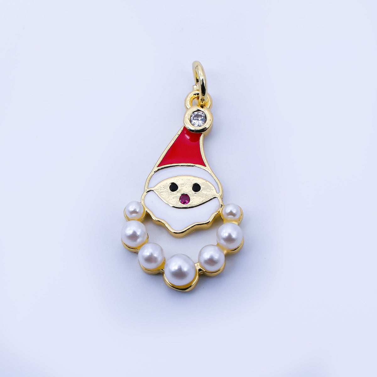 24K Gold Filled 23mm Shell Pearl Enamel Santa Claus Charm in Gold &amp; Silver | C939