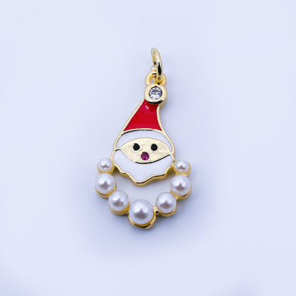 24K Gold Filled 23mm Shell Pearl Enamel Santa Claus Charm in Gold &amp; Silver | C939