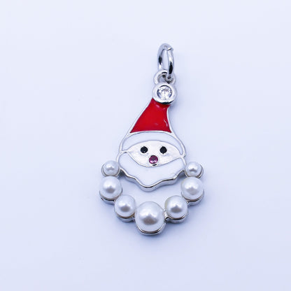24K Gold Filled 23mm Shell Pearl Enamel Santa Claus Charm in Gold &amp; Silver | C939