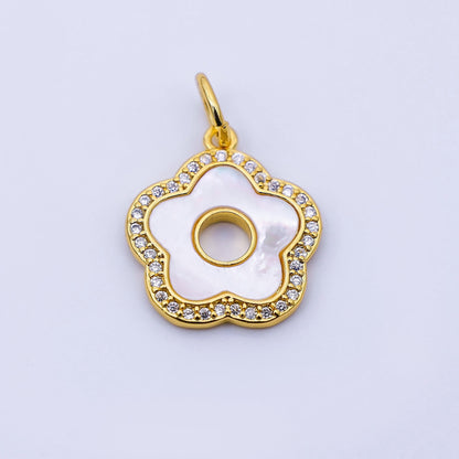 24K Gold Filled 17mm Open Shell Pearl Micro Paved CZ Flower Charm | C972