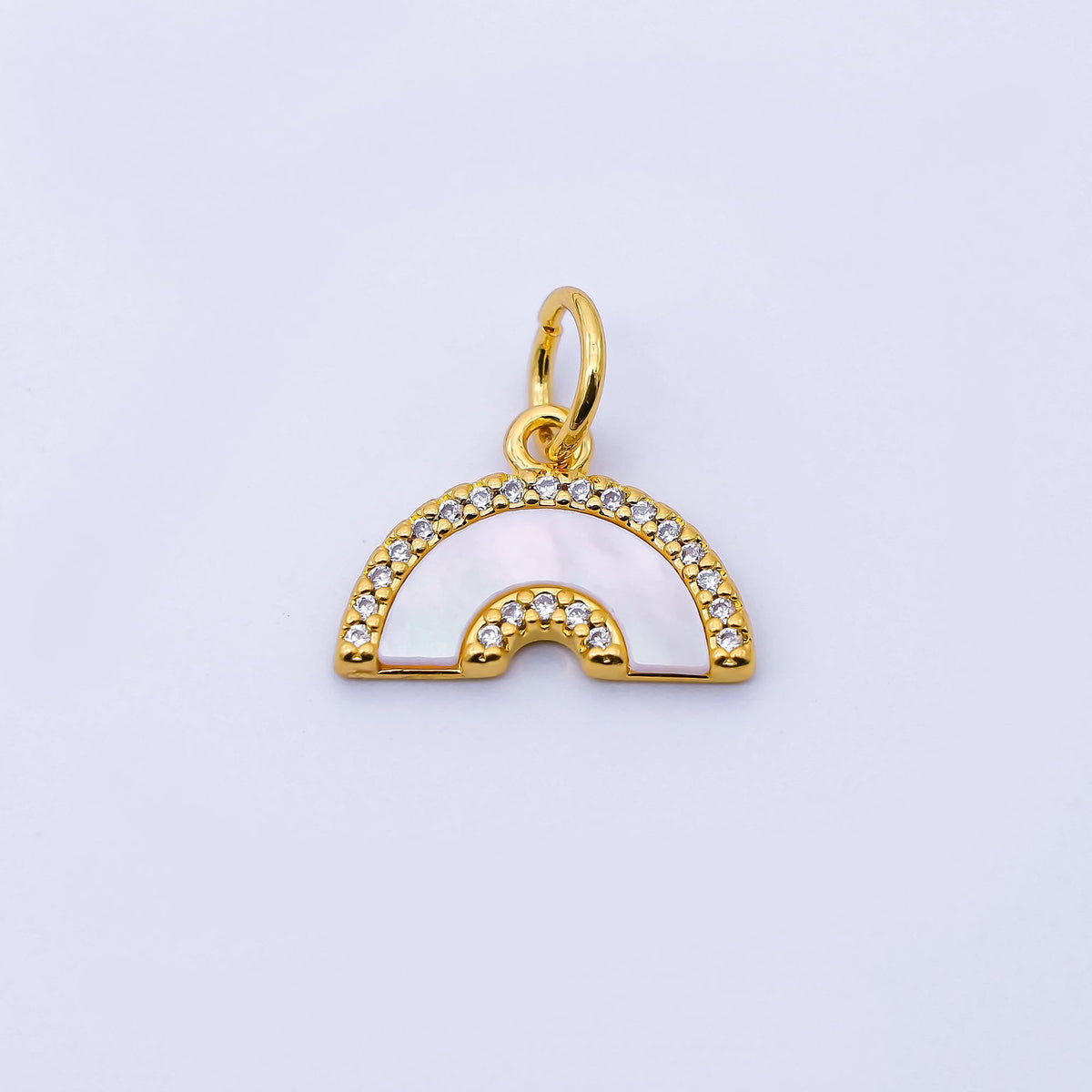 24K Gold Filled 15mm Shell Pearl Micro Paved CZ Rainbow Charm | C975