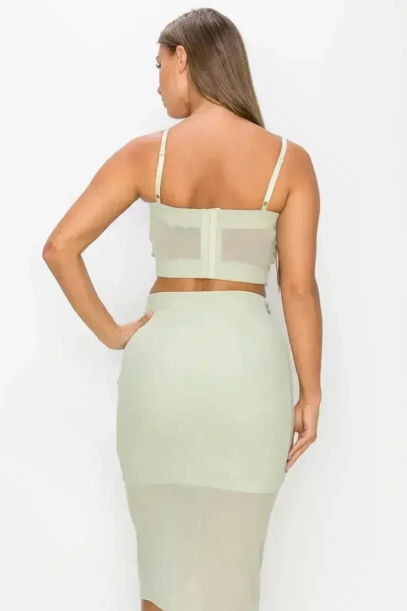 Studded Stone Cami Top &amp; Slit Mini Skirts Set