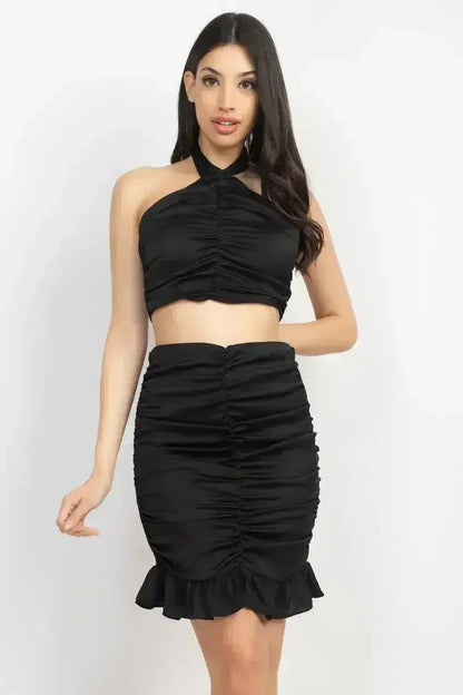 Halter Neck Crop Top &amp; Skirts Set